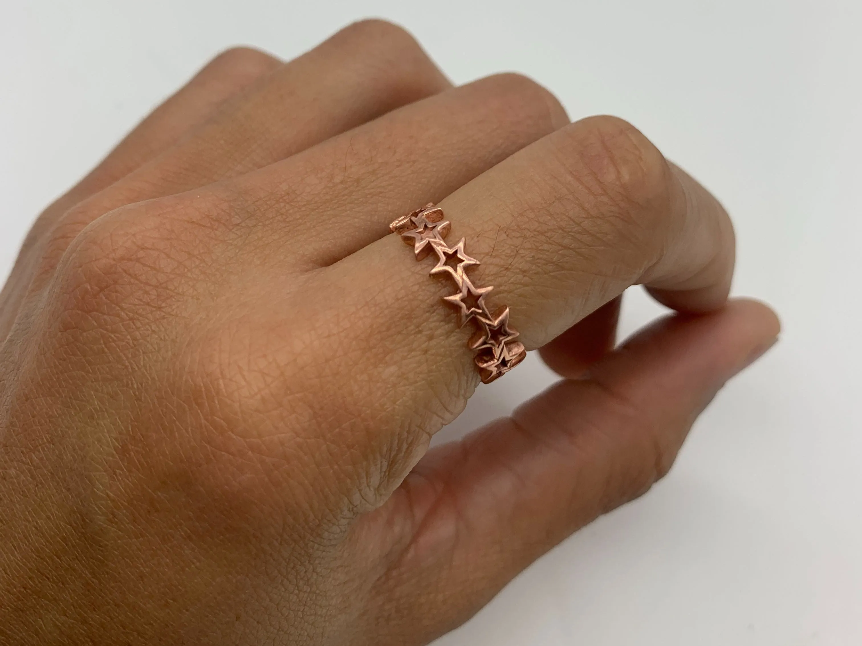 Pink Stars Band - Rose Gold Stars Ring,  Pink Eternity Ring