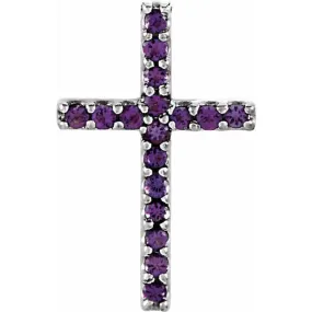 Platinum Natural Amethyst Petite Cross Pendant