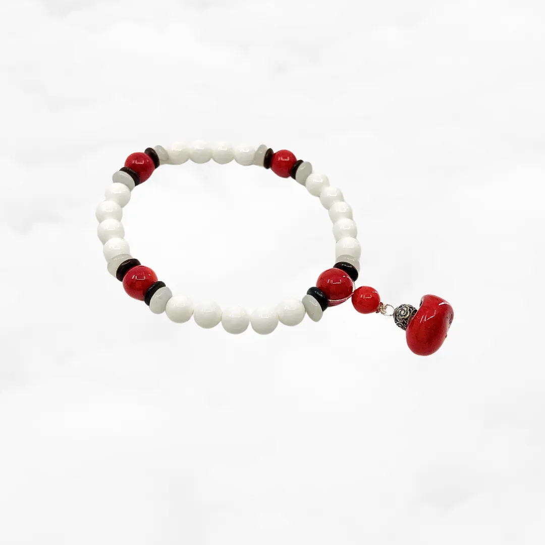 Plum Blossom Beaded Red Coral Bracelet