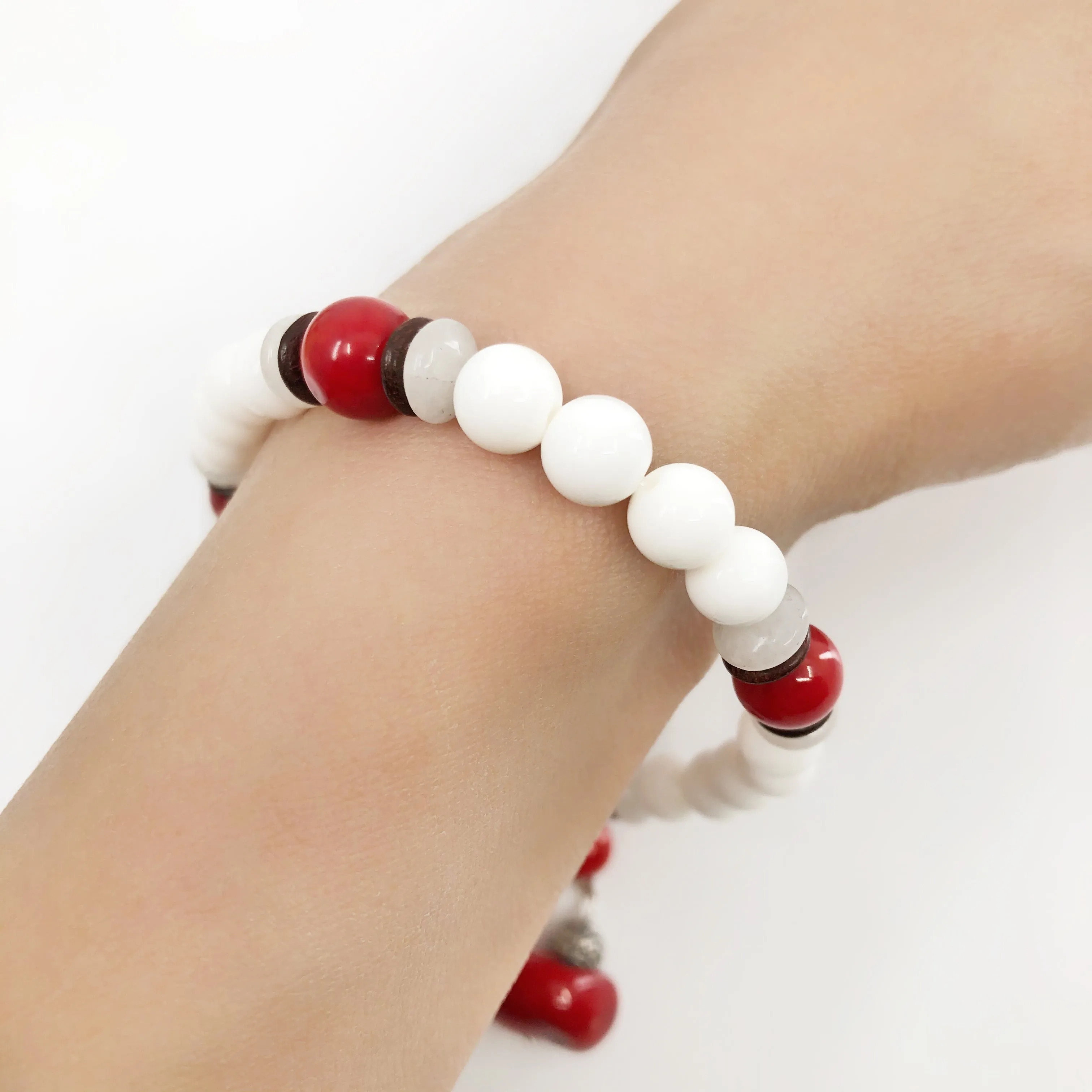 Plum Blossom Beaded Red Coral Bracelet