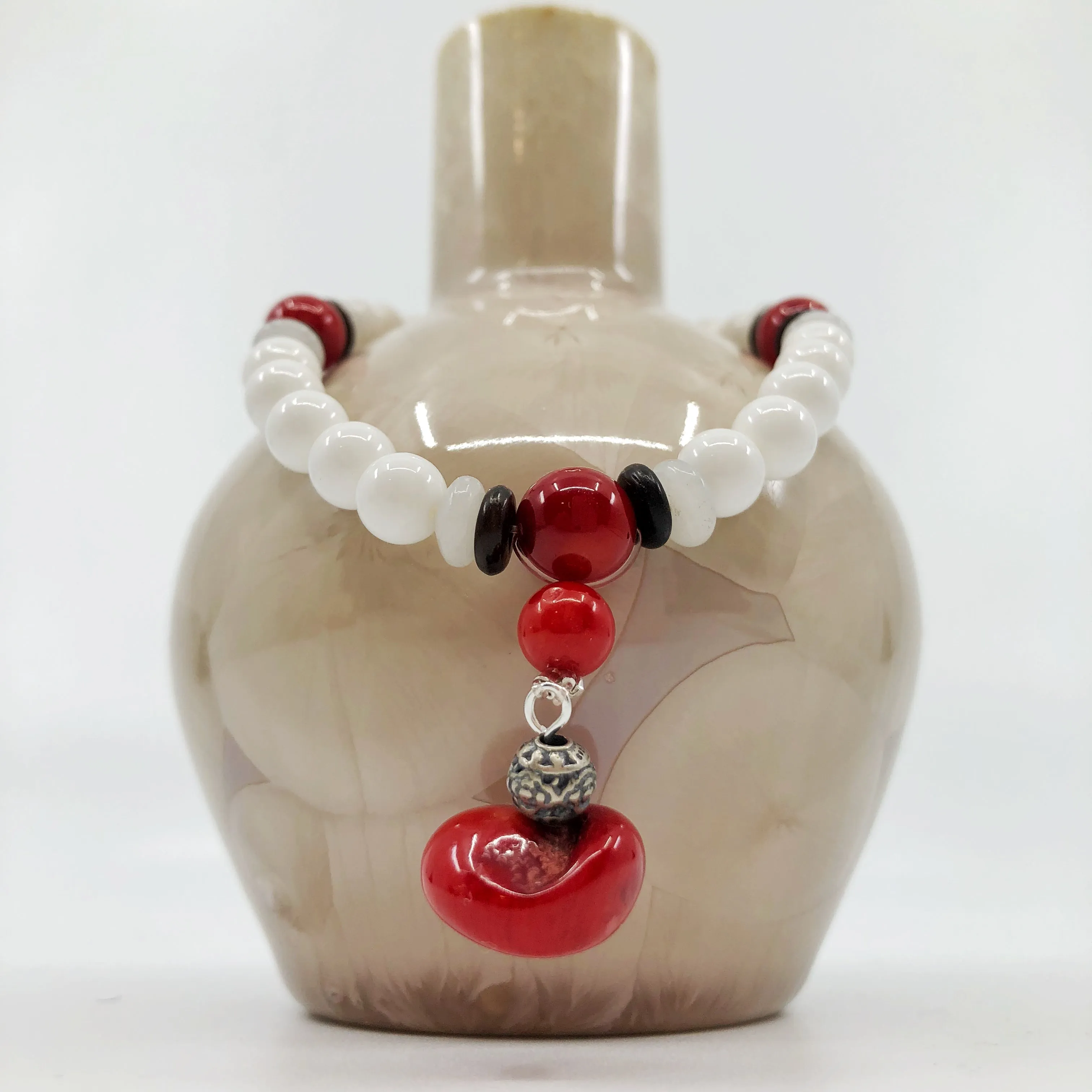 Plum Blossom Beaded Red Coral Bracelet