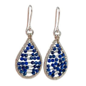 Polished Drop-Shaped Lapis Lazuli Beaded Dangle Earrings - Sky's Intellect | NOVICA