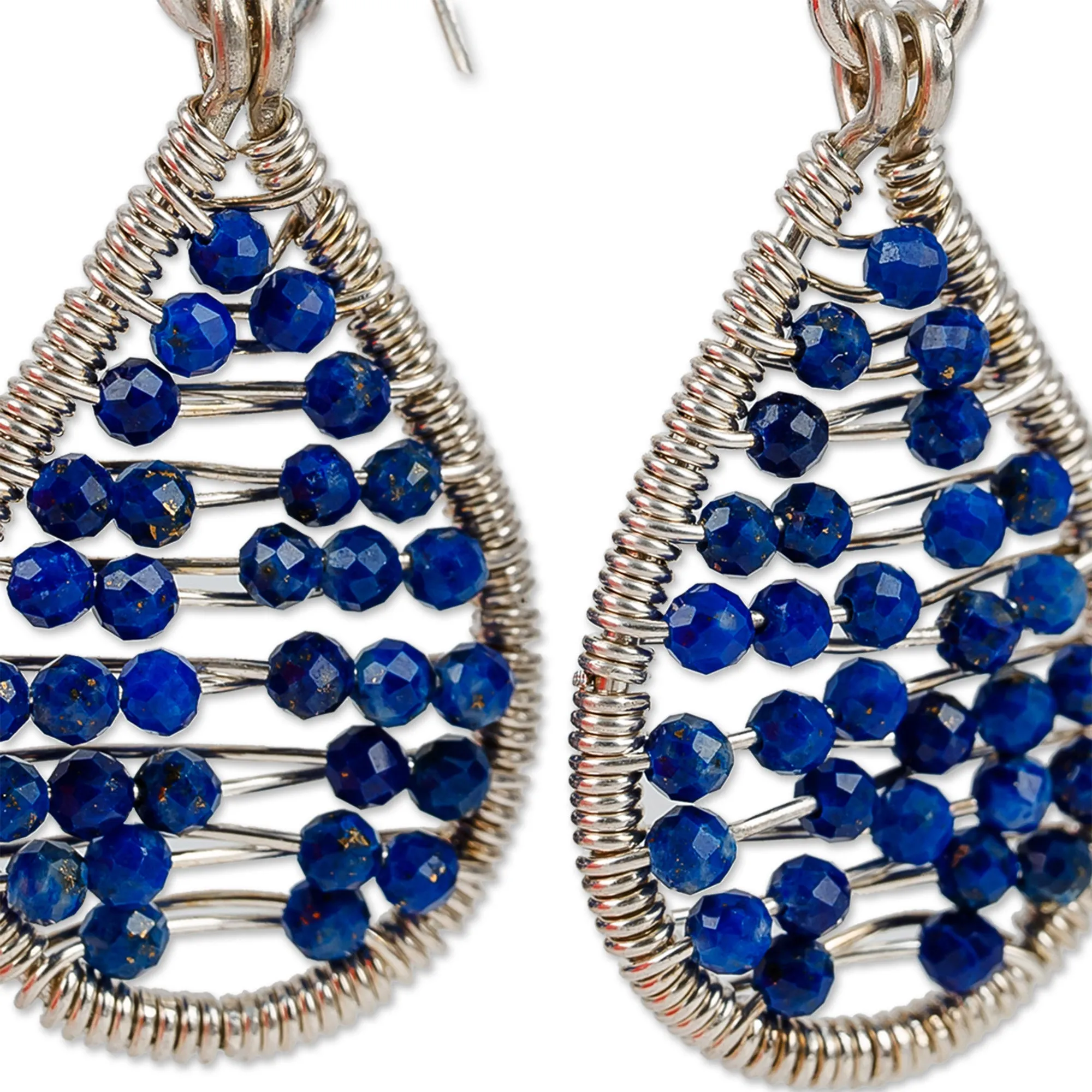 Polished Drop-Shaped Lapis Lazuli Beaded Dangle Earrings - Sky's Intellect | NOVICA