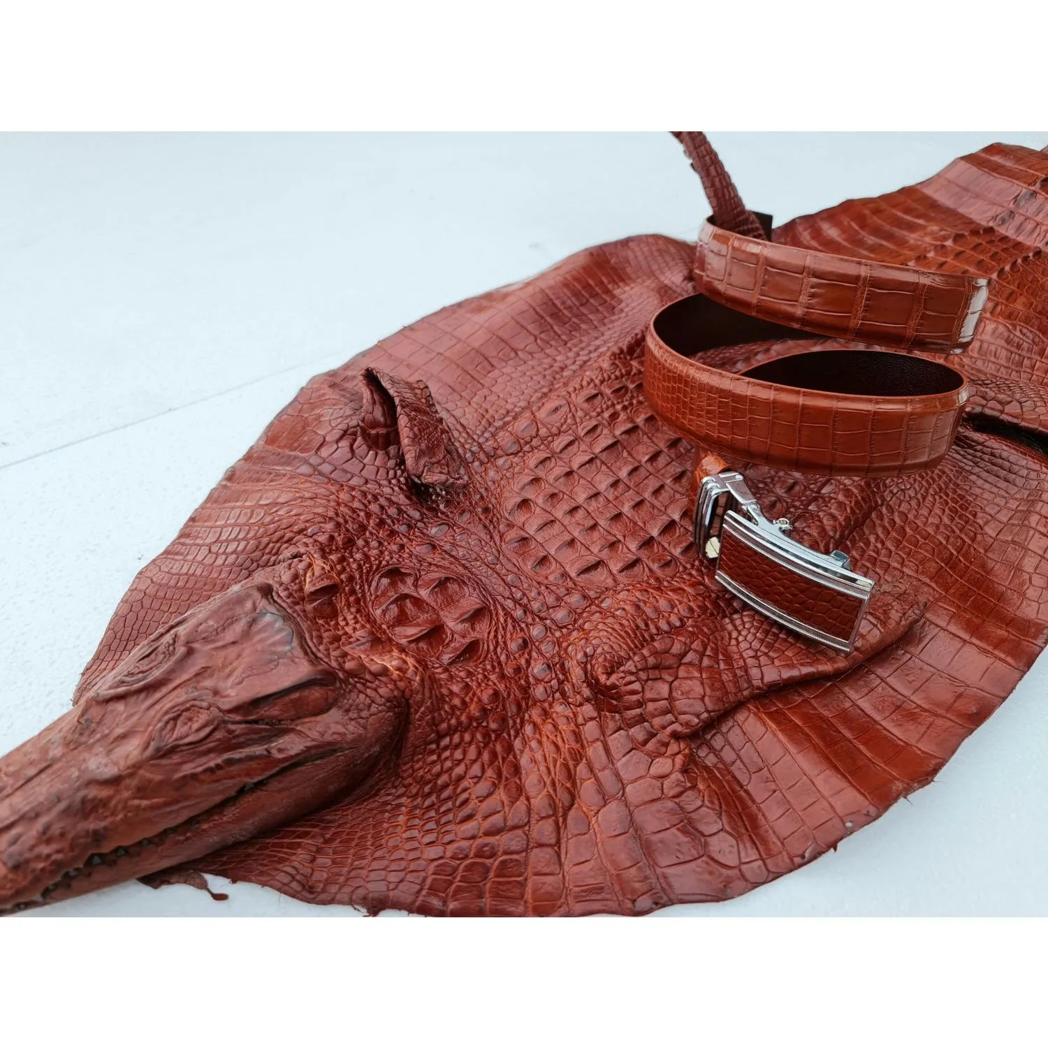 Premium Brown Alligator Leather Belt For Men - Automatic Buckle | BE-BRO-06