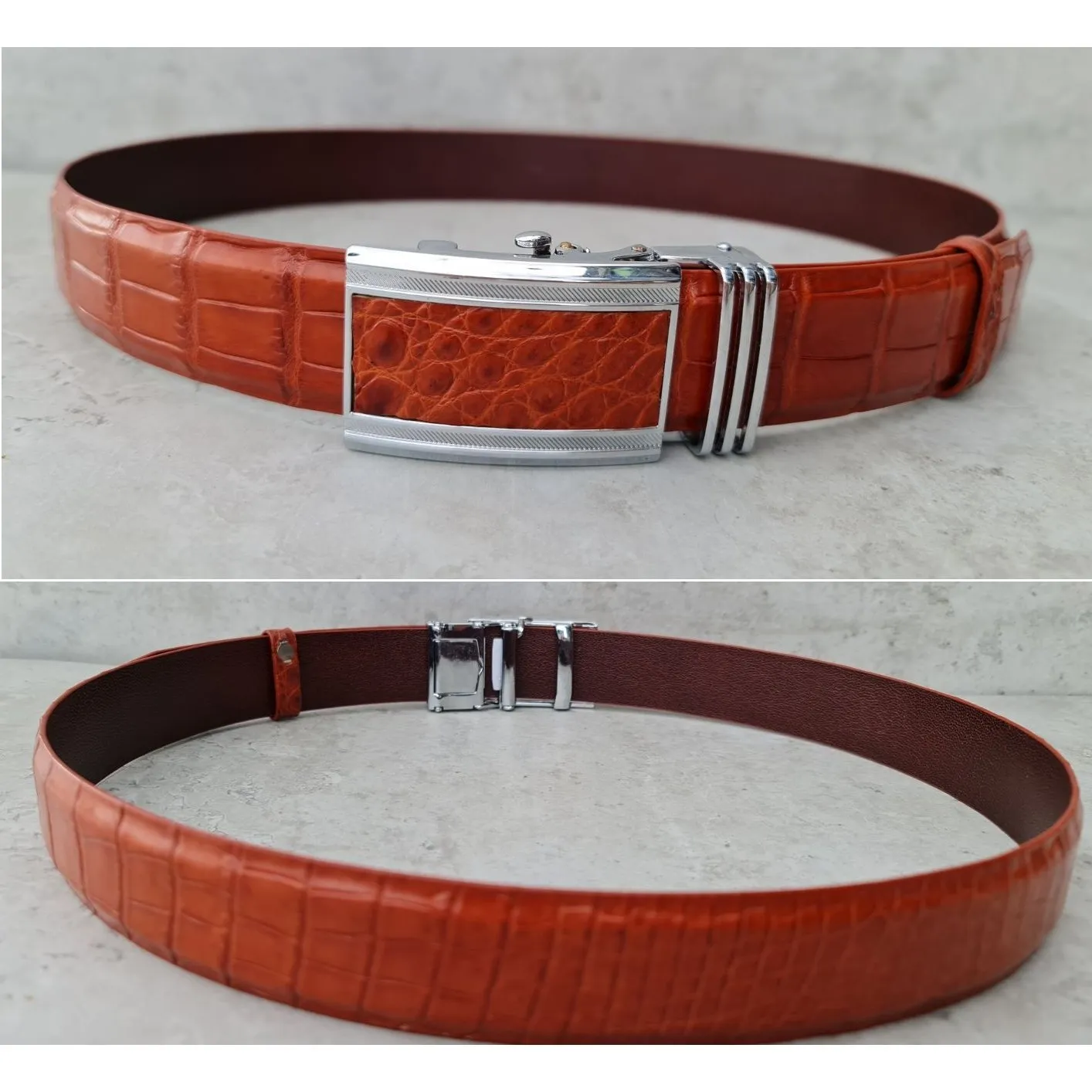 Premium Brown Alligator Leather Belt For Men - Automatic Buckle | BE-BRO-06