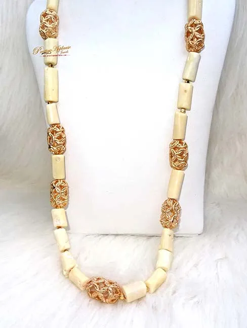 PrestigeApplause Men White Coral with Gold Accessories Beads Groom Wedding Party Necklace Bracelet Jewellery Set
