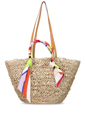 Pucci   Basket straw &amp; twill shoulder bag 