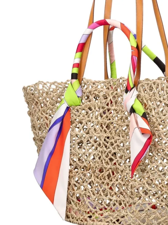 Pucci   Basket straw &amp; twill shoulder bag 