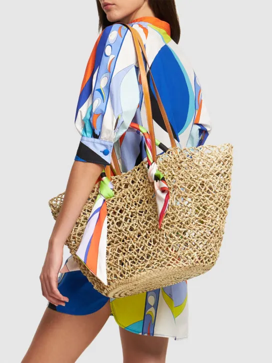 Pucci   Basket straw &amp; twill shoulder bag 