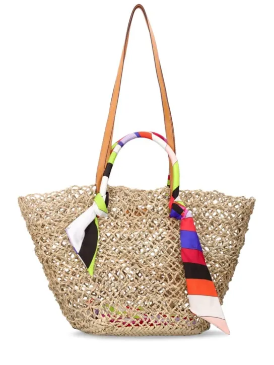 Pucci   Basket straw &amp; twill shoulder bag 