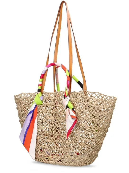 Pucci   Basket straw &amp; twill shoulder bag 