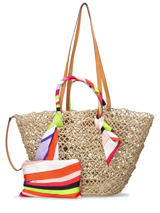 Pucci   Basket straw &amp; twill shoulder bag 