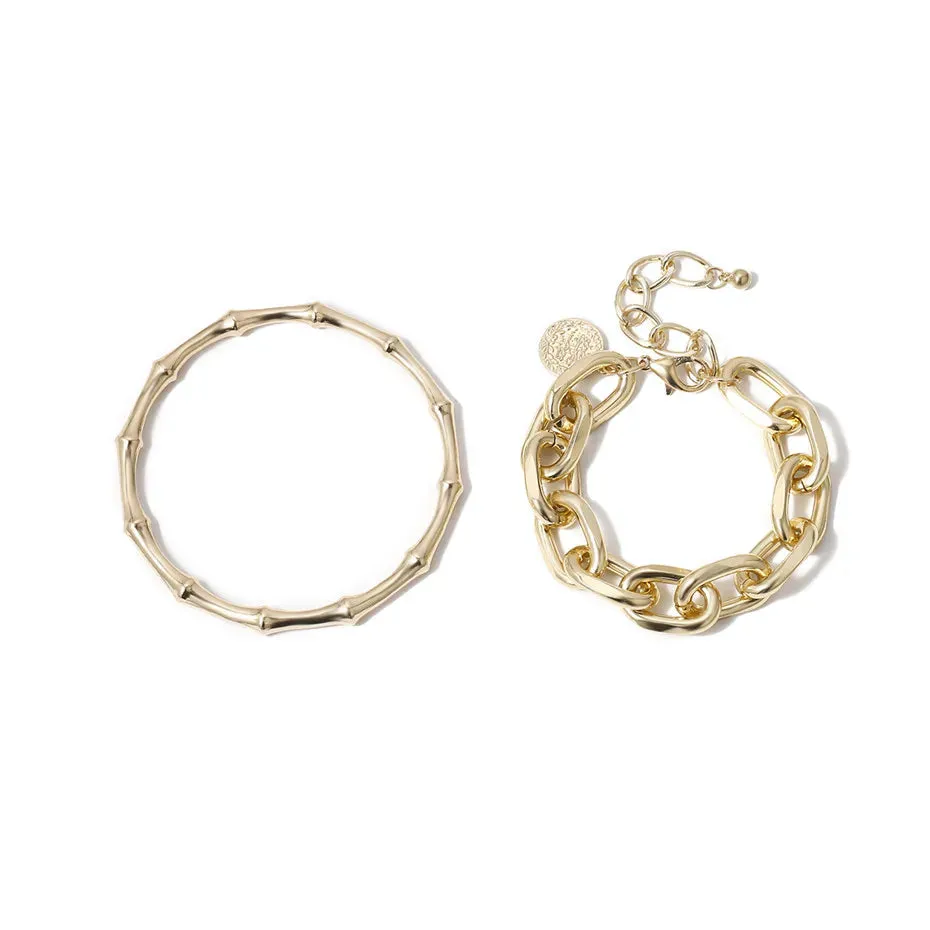 Punk Gold Color Chunky Thick Bracelets Bangle
