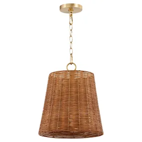 Quorum 8893-13-80 Pendant - Aged Brass / Natural Wicker Shade Modern Farmhouse