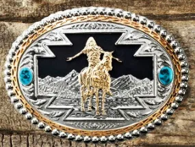"Great Spirit" Western Silver, Gold & Turquoise Belt Buckle