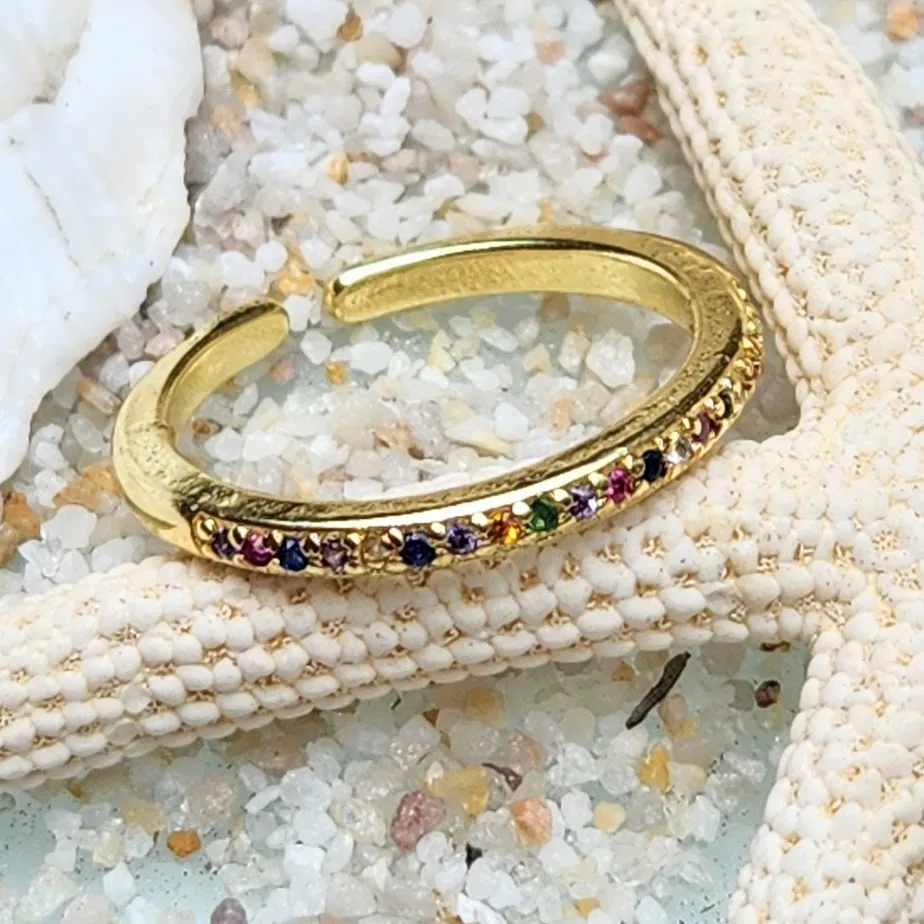RAINBOW RING  - ADJUSTABLE CUBIC ZIRCONIA WATERPROOF GOLD RING
