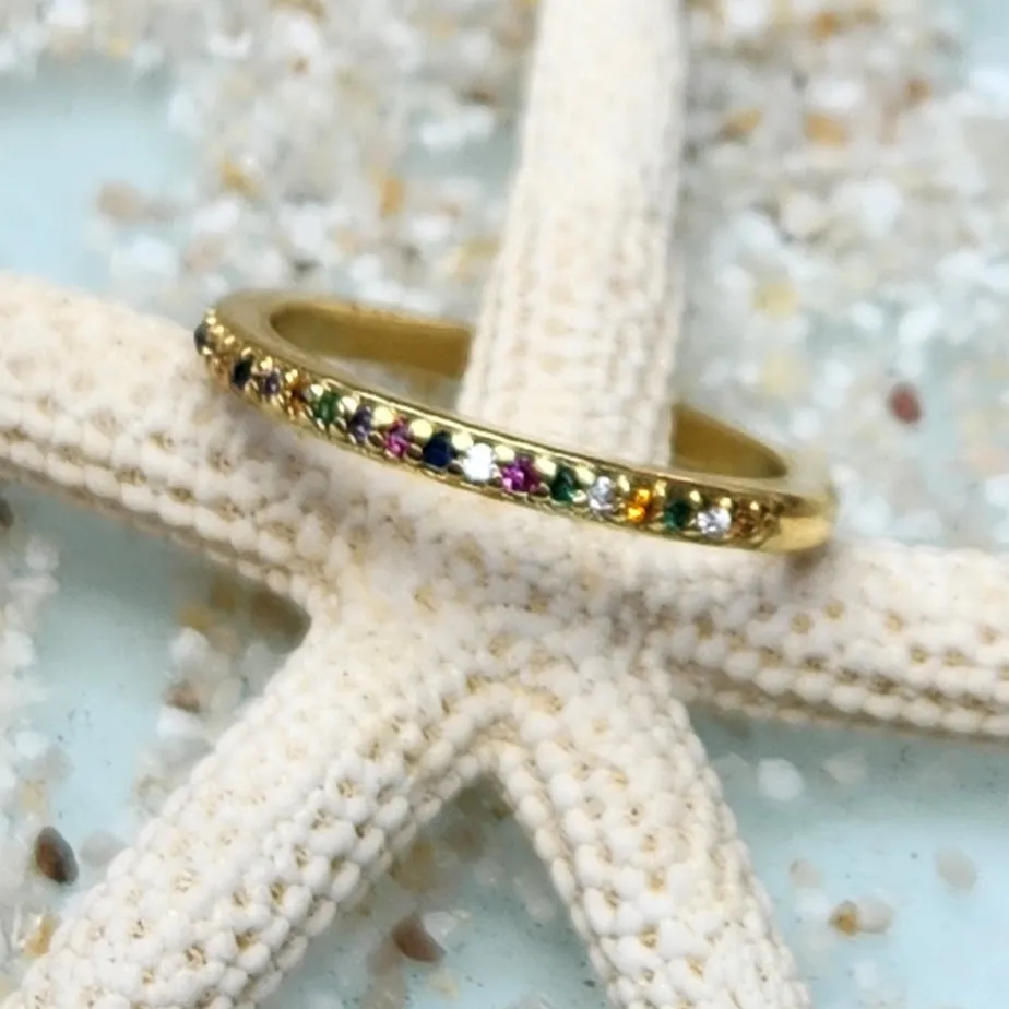 RAINBOW RING  - ADJUSTABLE CUBIC ZIRCONIA WATERPROOF GOLD RING