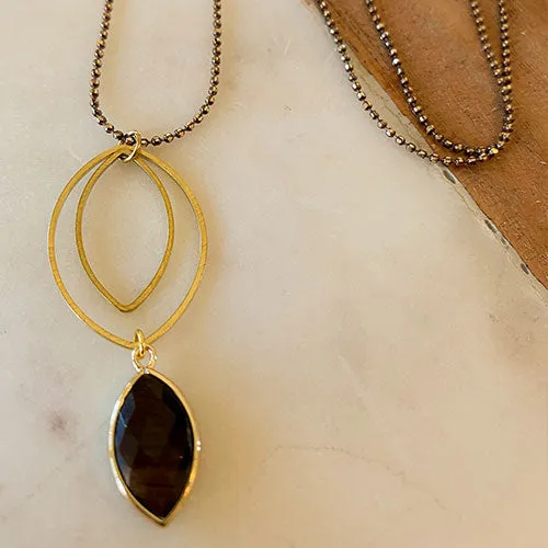 Rajah: Long Triple Marquise Necklace - Tiger Eye, Labradorite, or Turquoise Gemstone
