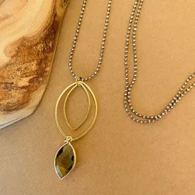 Rajah: Long Triple Marquise Necklace - Tiger Eye, Labradorite, or Turquoise Gemstone