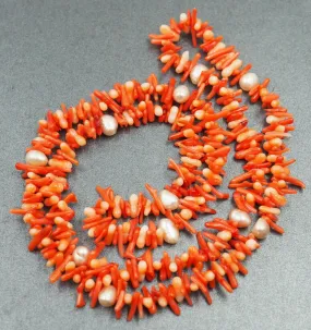 Red Coral & Cultured Pearl Strand Necklace