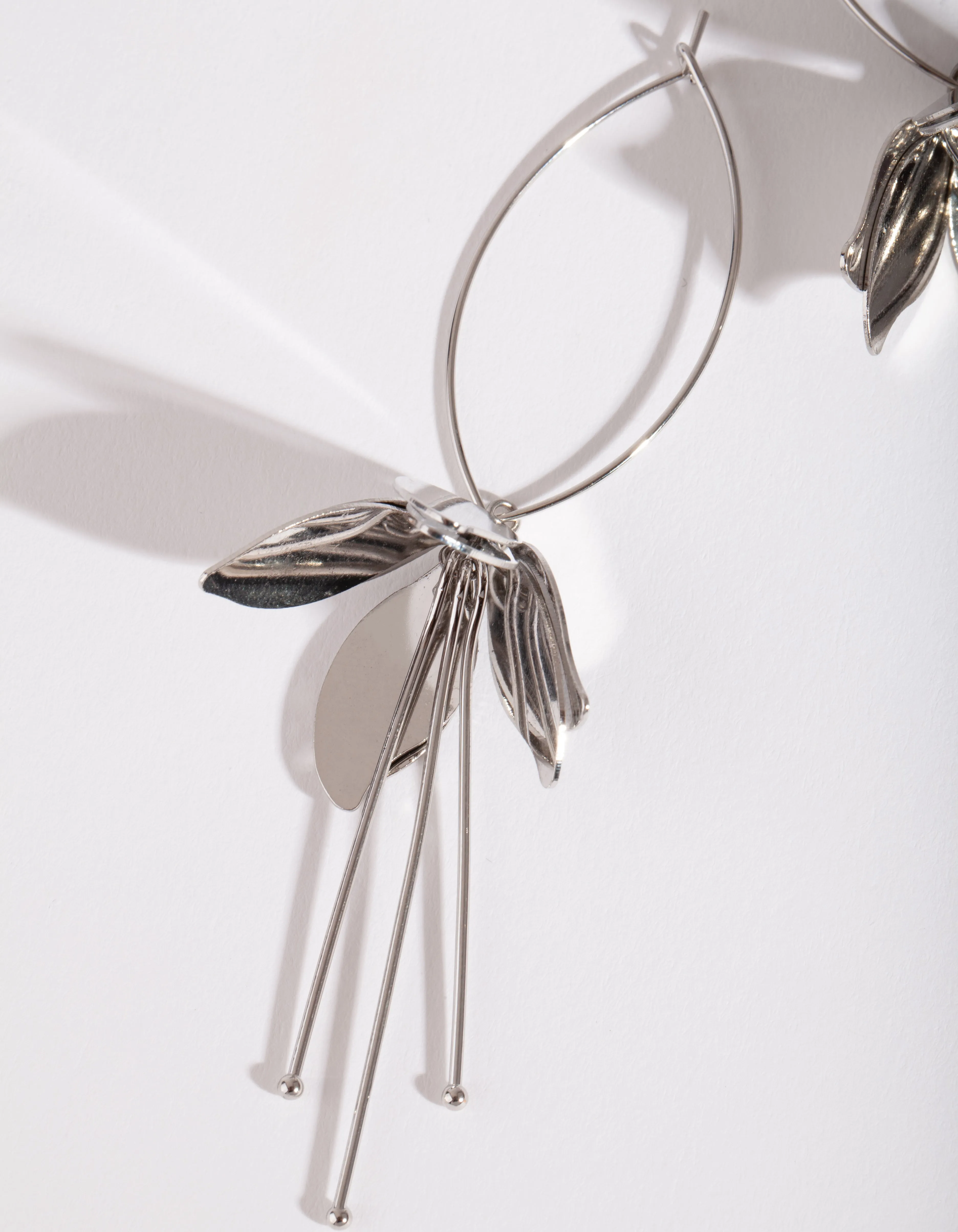 Rhodium Metal Flower Drop Earring