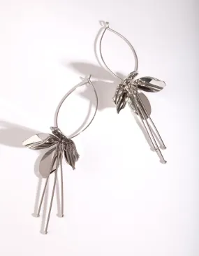 Rhodium Metal Flower Drop Earring