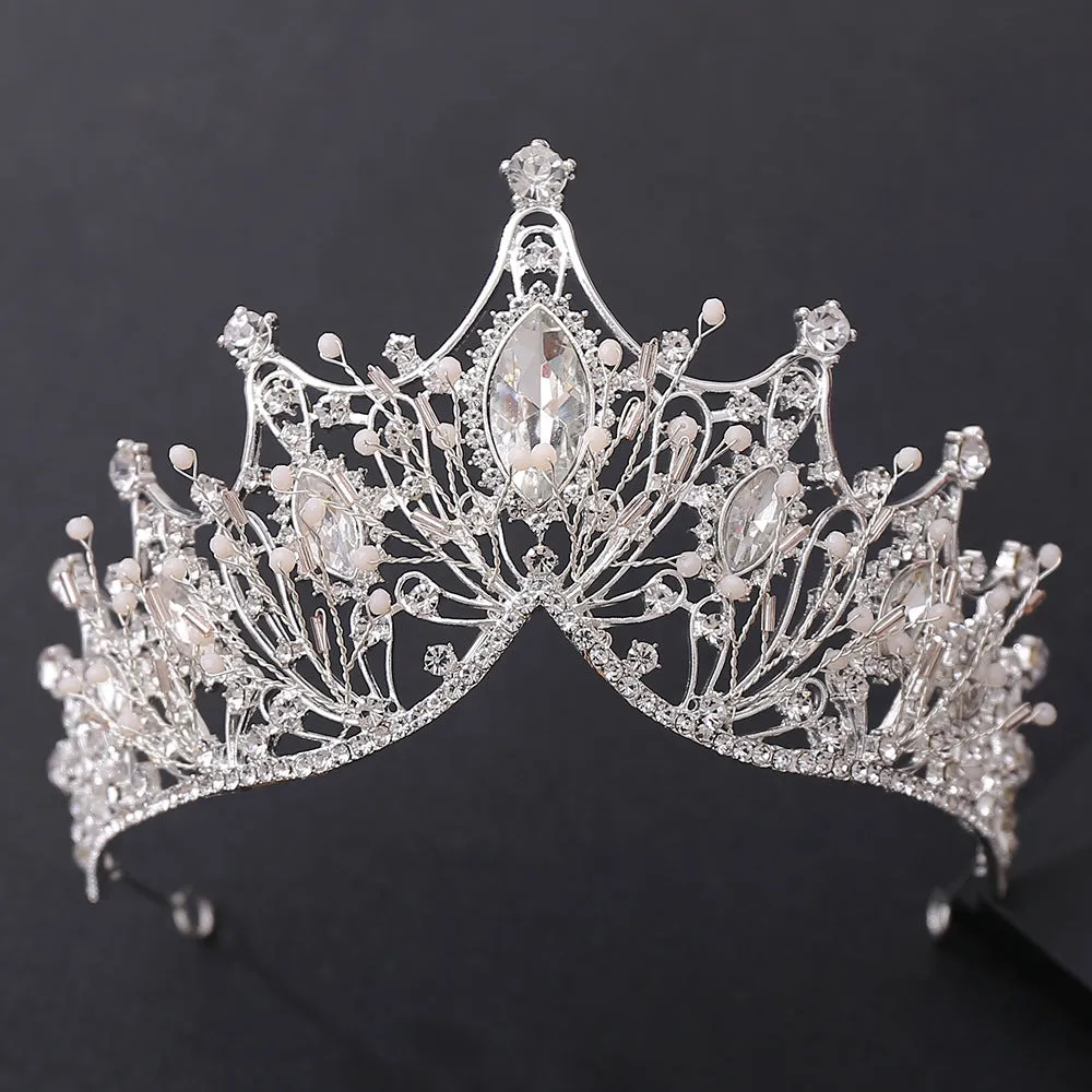 Romantic Handmade Flowers Bridal Tiaras Crown Rhinestone Pageant Crowns Wedding Hair Accessories
