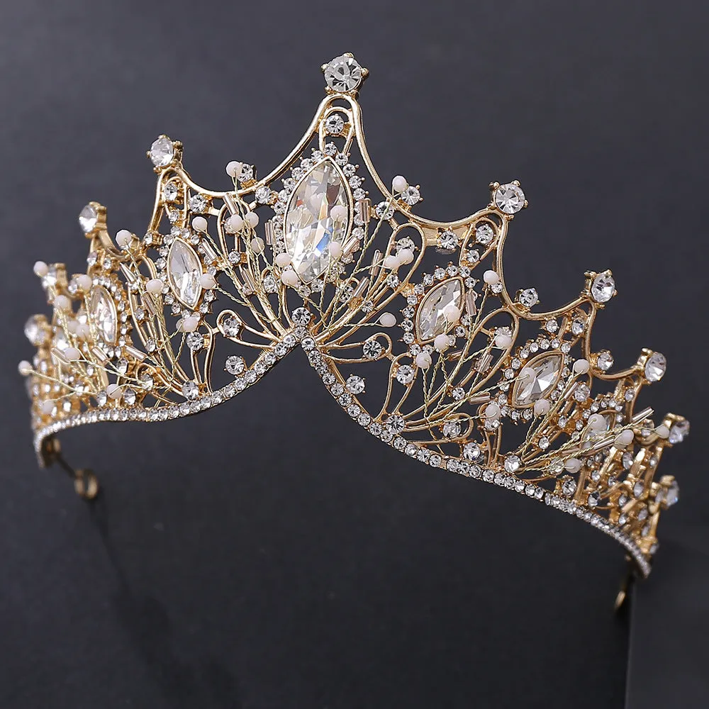 Romantic Handmade Flowers Bridal Tiaras Crown Rhinestone Pageant Crowns Wedding Hair Accessories