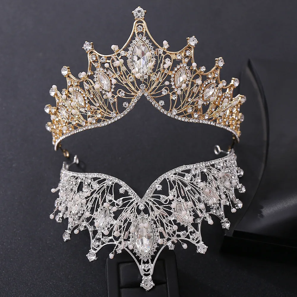 Romantic Handmade Flowers Bridal Tiaras Crown Rhinestone Pageant Crowns Wedding Hair Accessories