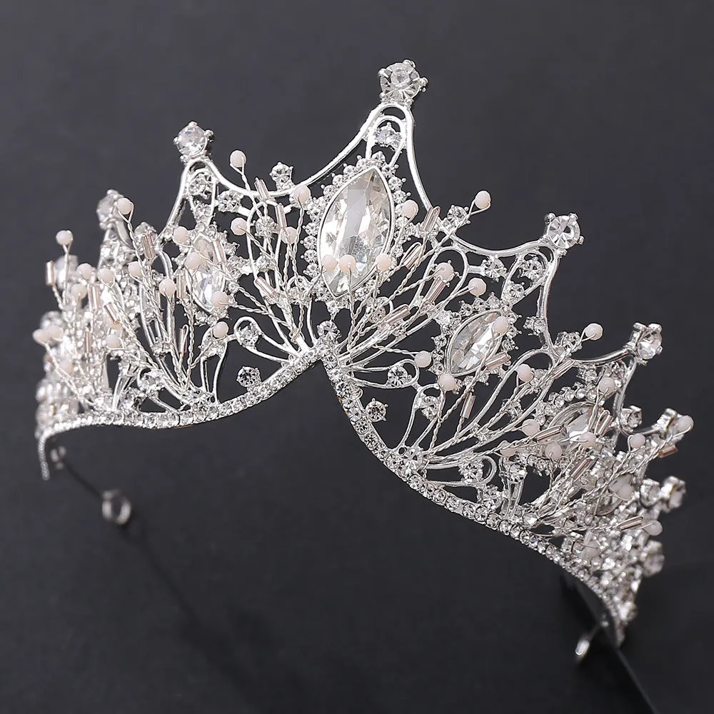 Romantic Handmade Flowers Bridal Tiaras Crown Rhinestone Pageant Crowns Wedding Hair Accessories