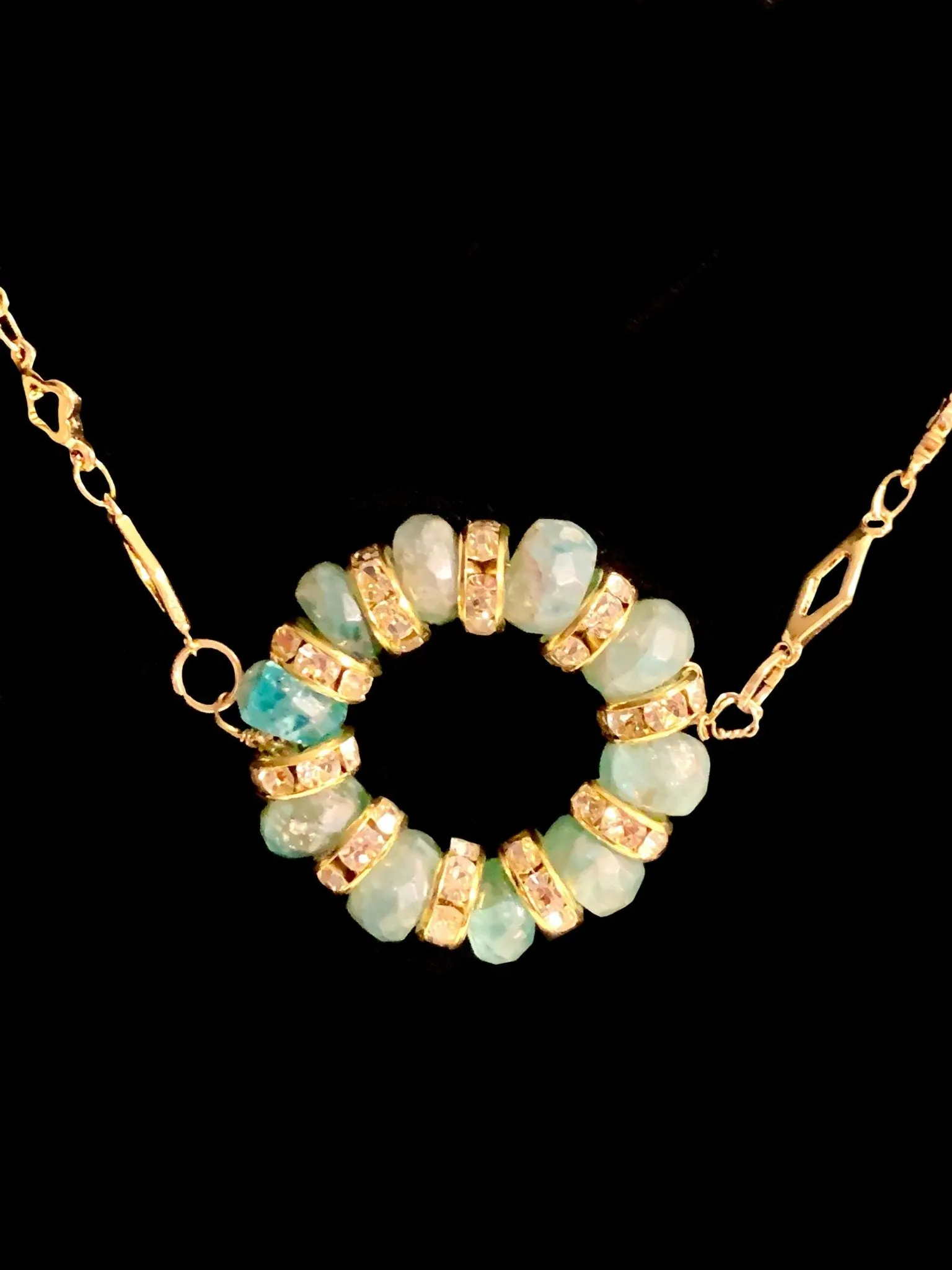 Sadiya- Handmade Genuine Amazonite Pendant on Gold Plated Moroccan Pattern Chain