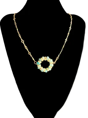 Sadiya- Handmade Genuine Amazonite Pendant on Gold Plated Moroccan Pattern Chain