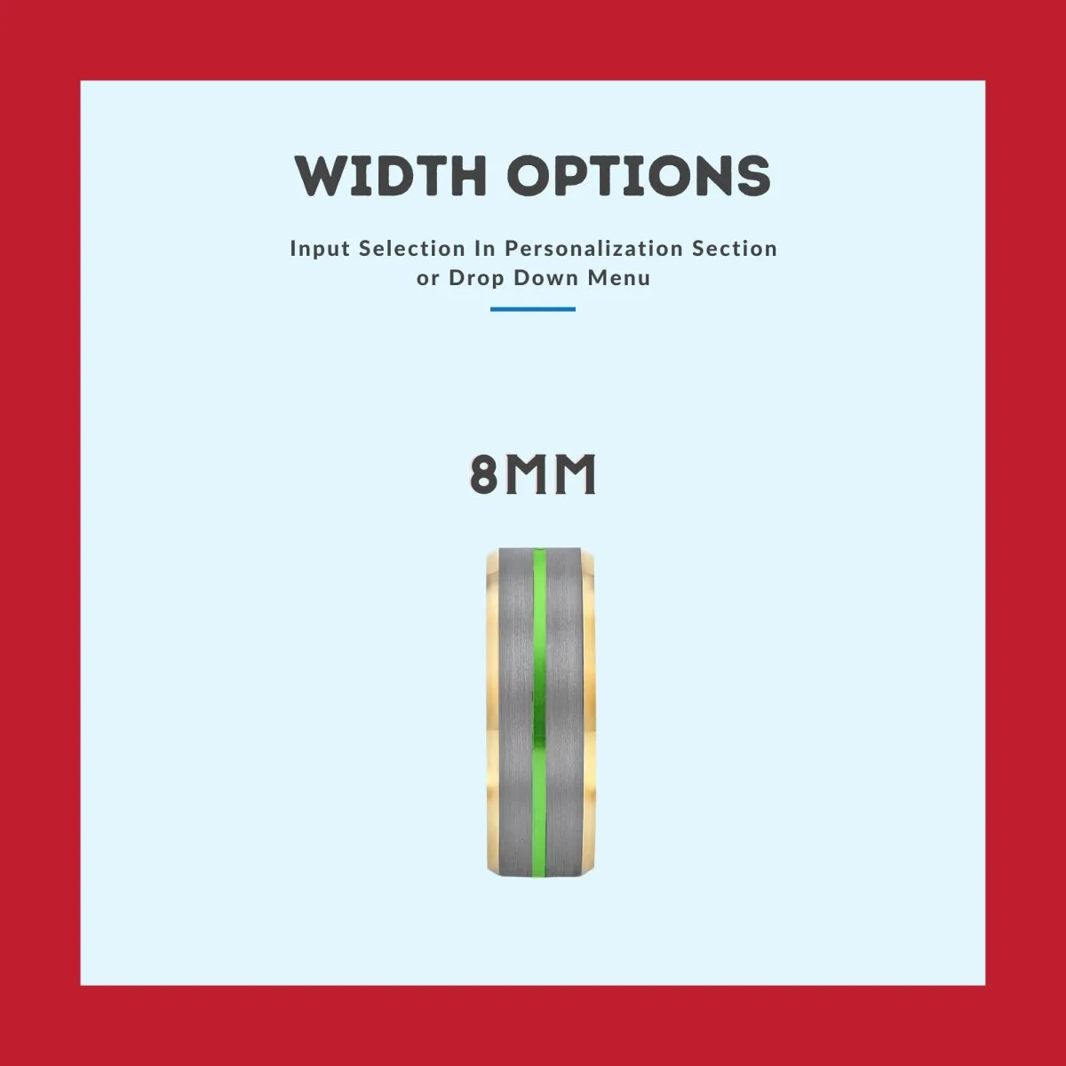 SAVINO | Blue & Red Wood, Silver Tungsten Ring, Green Groove, Gold Beveled Edge