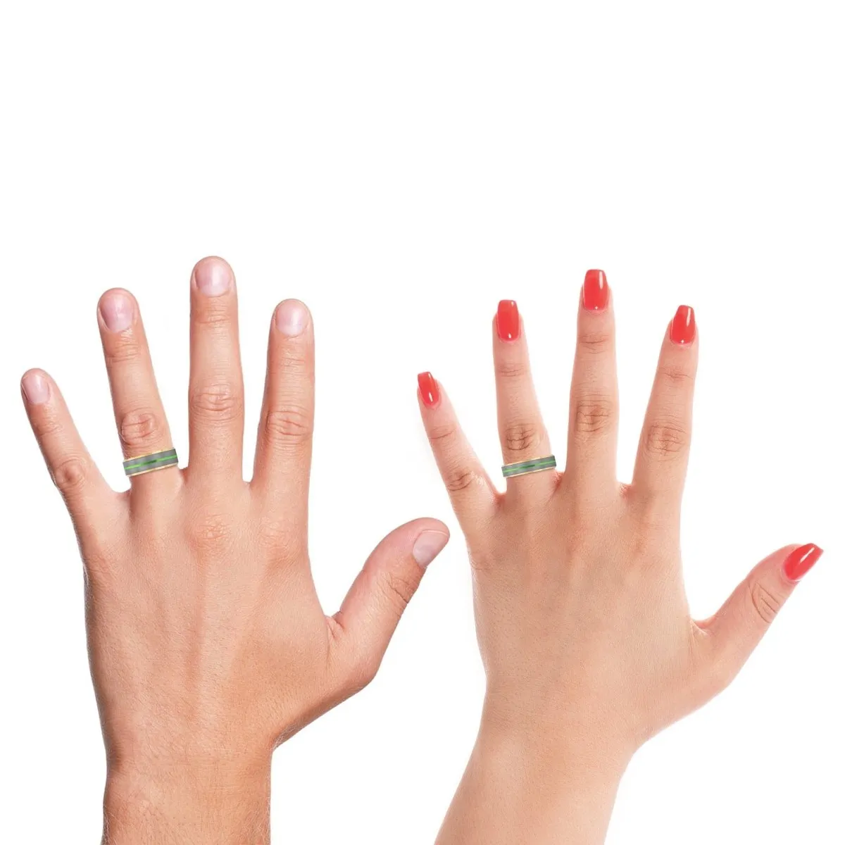SAVINO | Blue & Red Wood, Silver Tungsten Ring, Green Groove, Gold Beveled Edge