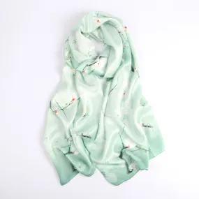 Silk Scarf Collections|Blossom Range| Magnolia Design|Green|Long Silk Scarf