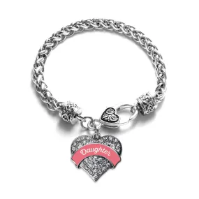 Silver Coral Daughter Pave Heart Charm Braided Bracelet