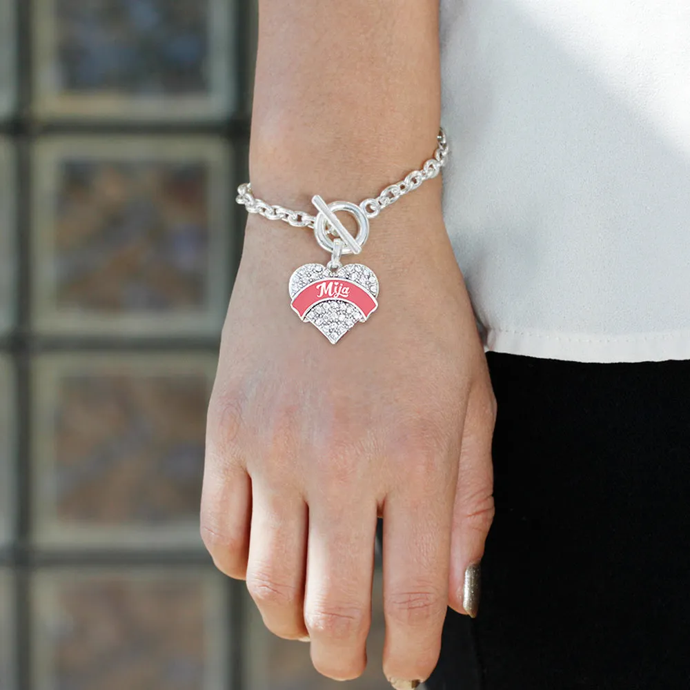 Silver Coral Mija Pave Heart Charm Toggle Bracelet