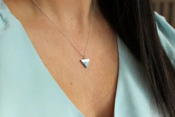 Silver Gemstone Triangle Necklace