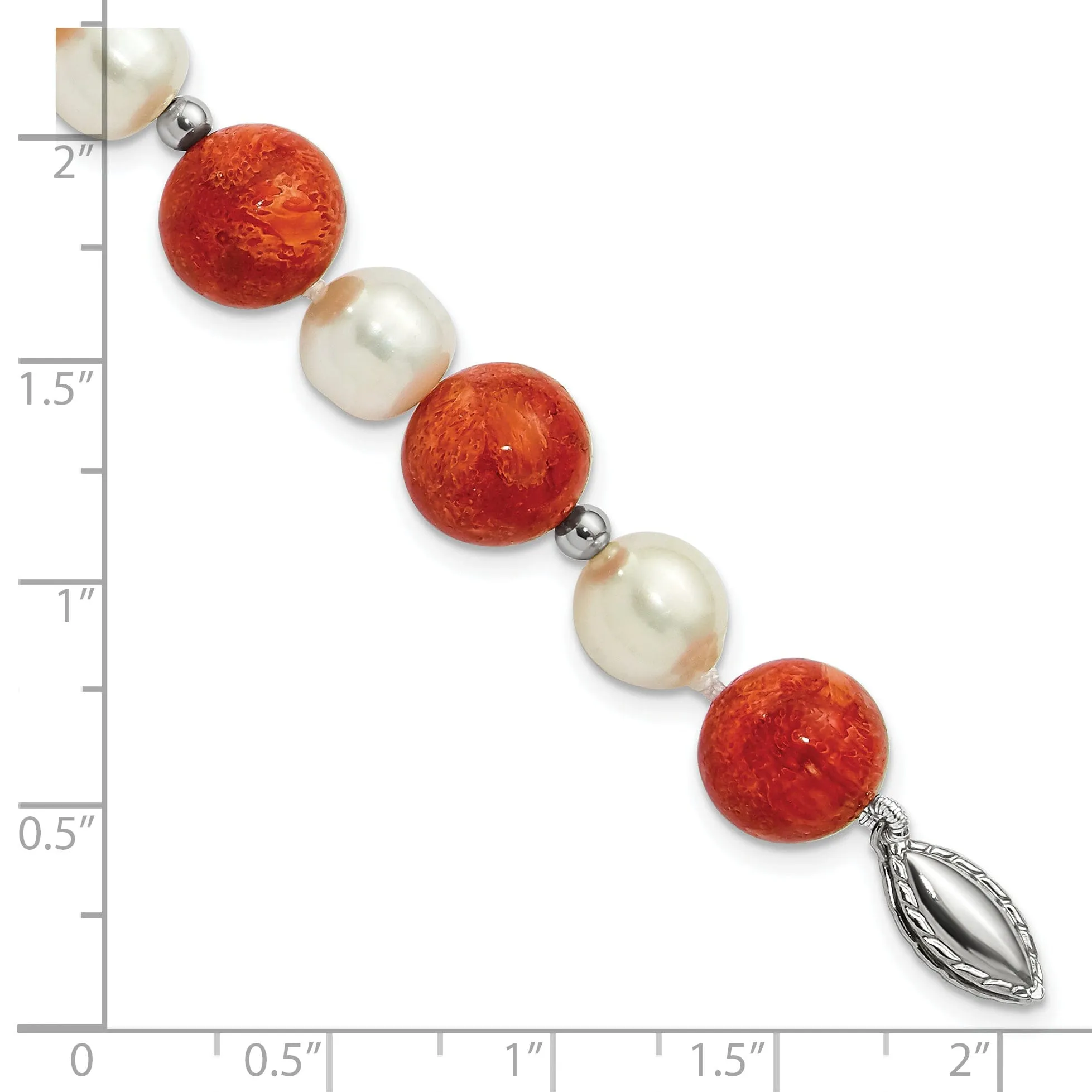 Silver Pearl Stabilized Red Coral Bracelet