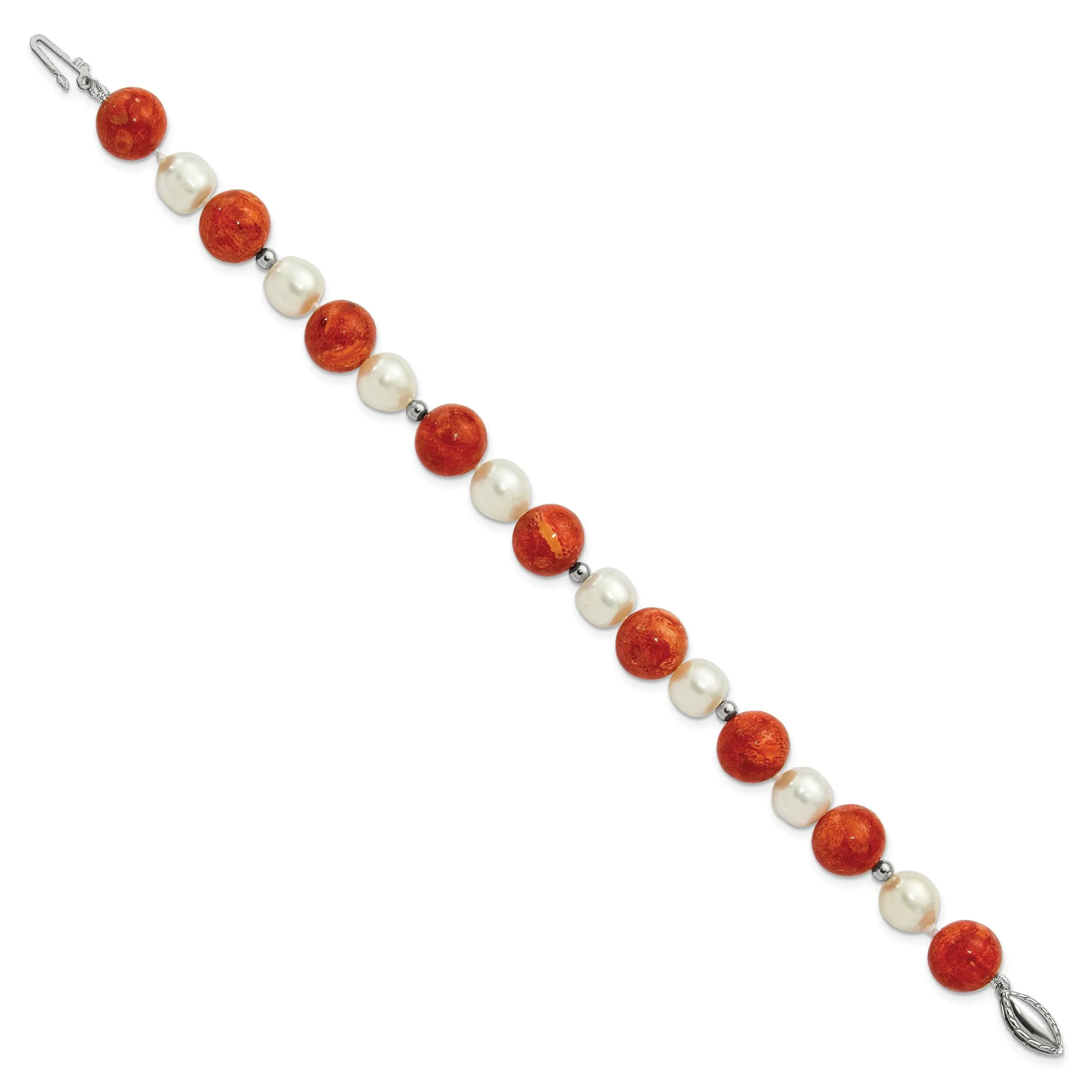 Silver Pearl Stabilized Red Coral Bracelet