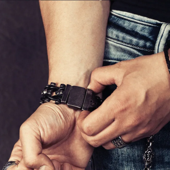 Skull Stainless Steel Leather Bracelet