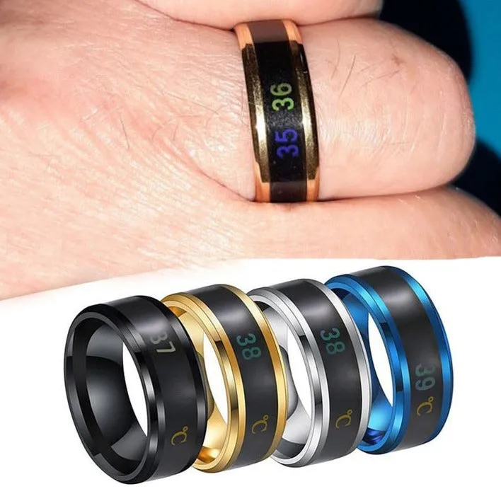 Smart Sensor Body Temperature Ring Man Women Multifunctional Stainless Steel Display Real-time Temperature Test Finger Rings