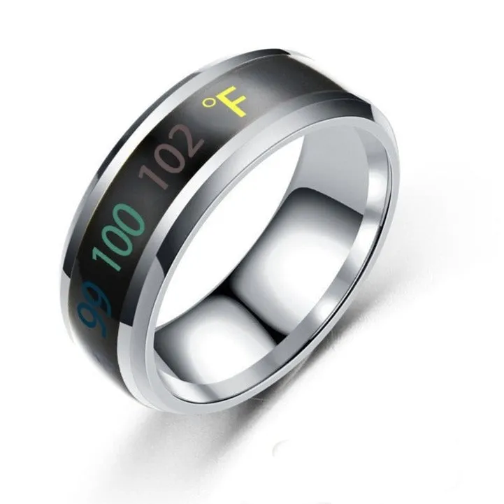 Smart Sensor Body Temperature Ring Man Women Multifunctional Stainless Steel Display Real-time Temperature Test Finger Rings