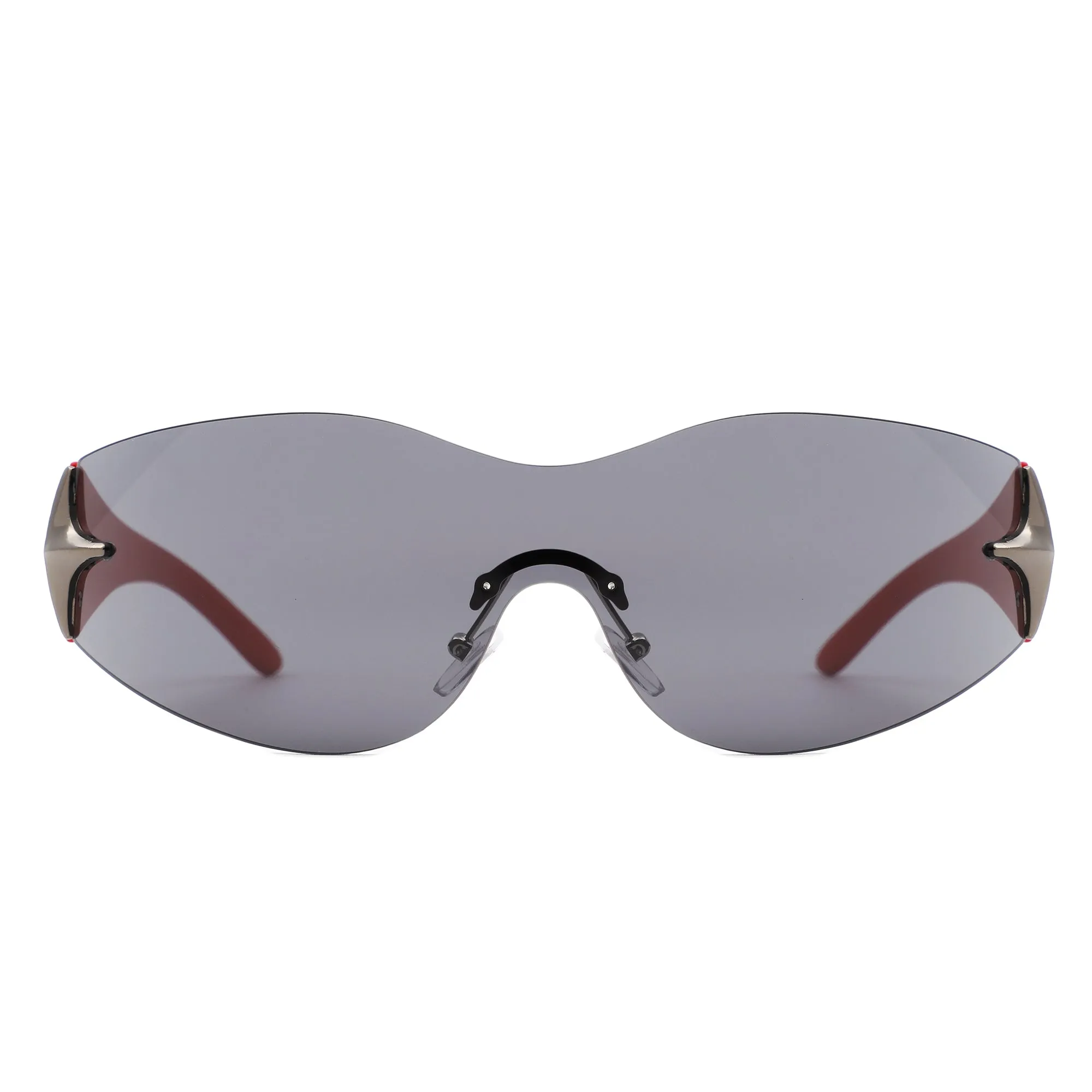 Spark - Sleek Rimless Double Star Fashion Shield Sunglasses