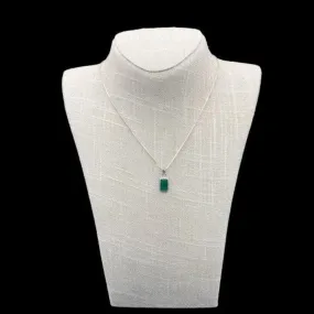 Sterling Silver Adjustable Length Necklace Rectangular Shape Emerald Gemstone Pendant
