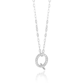 Sterling Silver Cubic Zirconia Initial "Q" Pendant On 39 3cm Chain