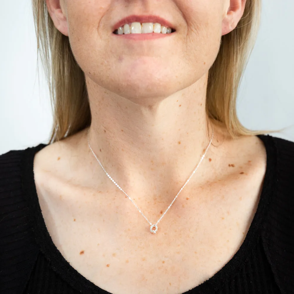 Sterling Silver Cubic Zirconia Initial "Q" Pendant On 39 3cm Chain