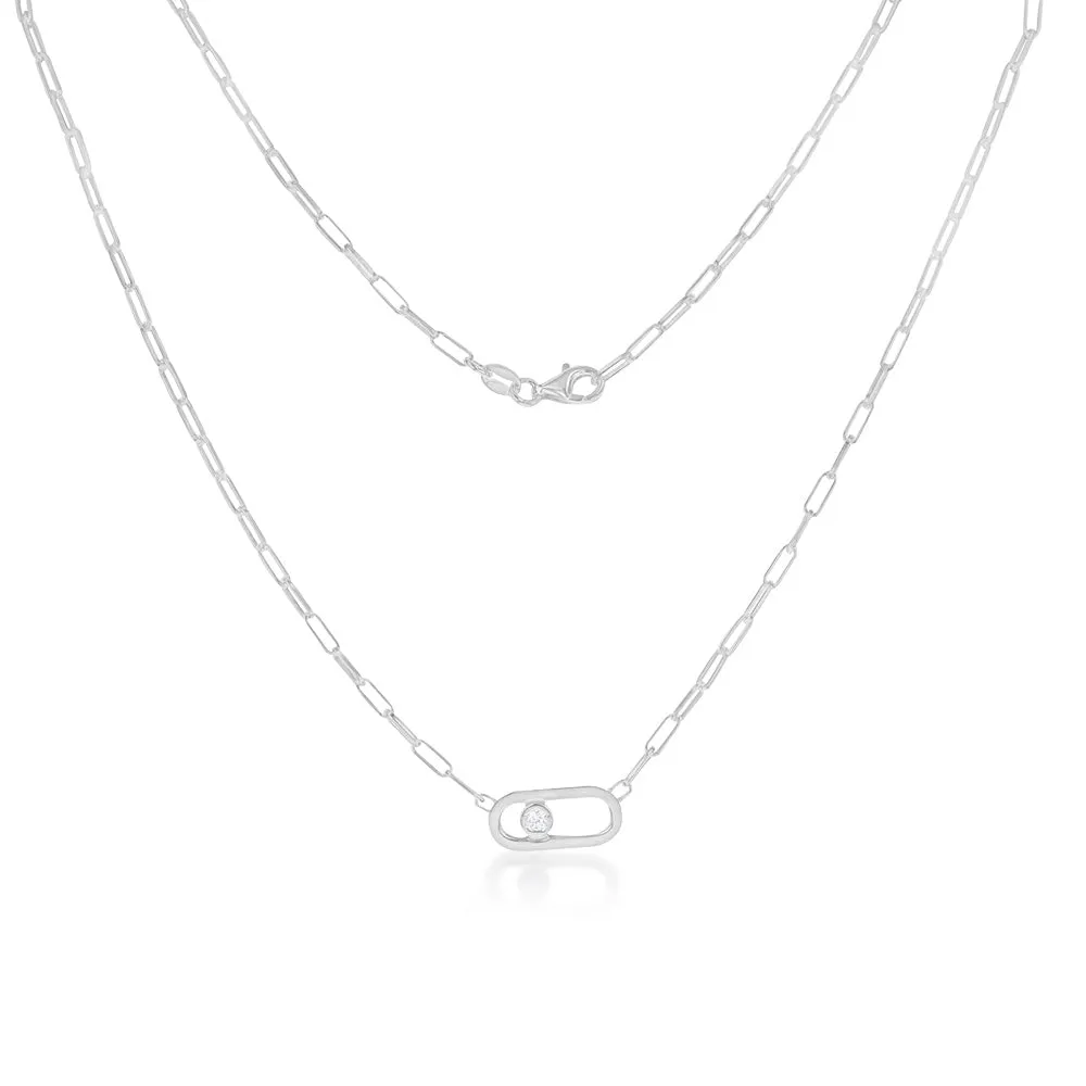 Sterling Silver Cubic Zirconia On Chunky Link Pendant 45cm Chain