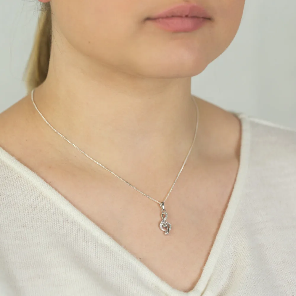 Sterling Silver Zirconia Treble Clef Pendant