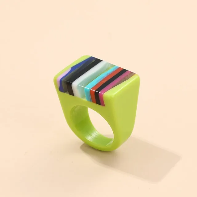 Striped- the Candy Striped Acrylic Boxy Ring